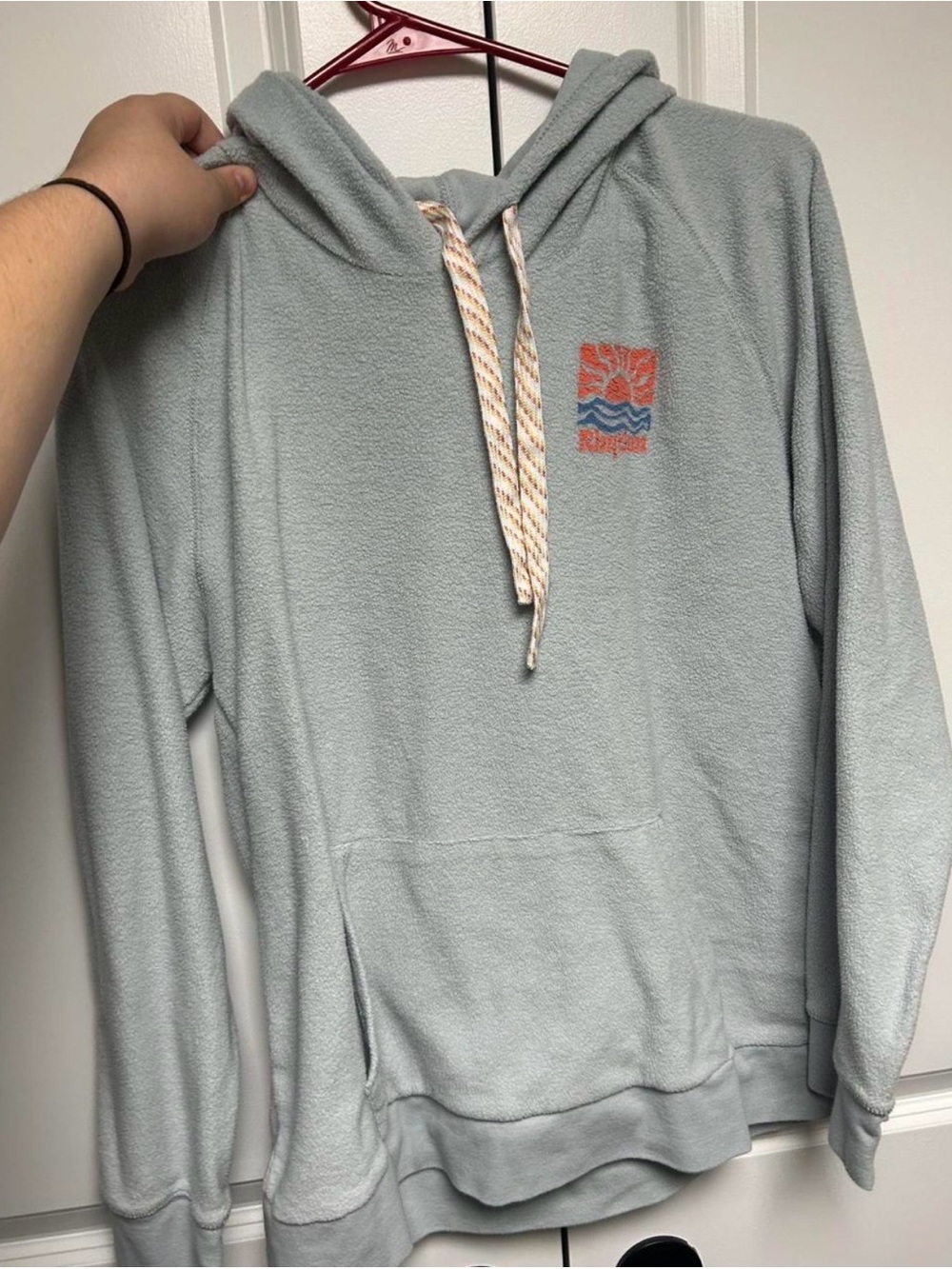Light Blue Hooded Fleece Pullover with Contrast Drawcord